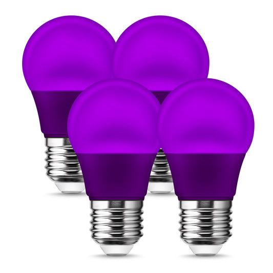 A15 LED Purple Light Bulb, 3W Colored Light Bulbs, 20W Equivalent, E26 Base Edison Bulb, 400lm, for Party Holiday Christmas Decoration Bedroom Mood Light, 4 Pack