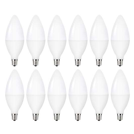 YANSUN E12 LED Candelabra Light Bulbs, Equivalent 60W, 550 Lumens, Warm White 5000K, Chandelier Bulb, Non-dimmable, Candelabra Base, UL Listed, Pack of 12