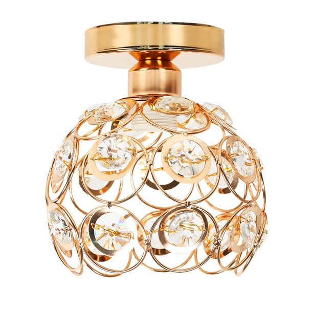 Gold Semi Flush Mount Ceiling Light, Mini Chandelier Crystal Ceiling Lamp for Hallway Porch Entryway Foyer Bathroom