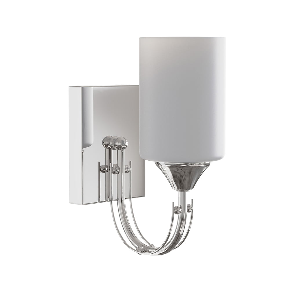 7.48 in. 1-Light Chrome Metal Wall Sconce with White Shade, Modern style Wall Lamp