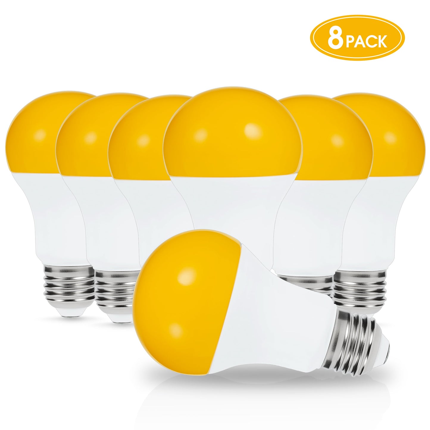 LED Bug Light Bulb Yellow Color Bulb, 6 Watt (60W Equivalent) E26 Medium Base Outdoor Porch Lights, A19 Amber Bedroom Night Light Bulb Bugs Free Bulbs, 8 Pack