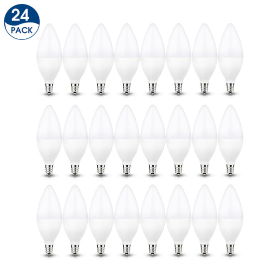 YANSUN 24-Pack LED Ceiling Fan Light Bulbs, 60 Watt Equivalent, 6W, Daylight 5000K, E12 Candelabra Base, Chandelier Light Bulb