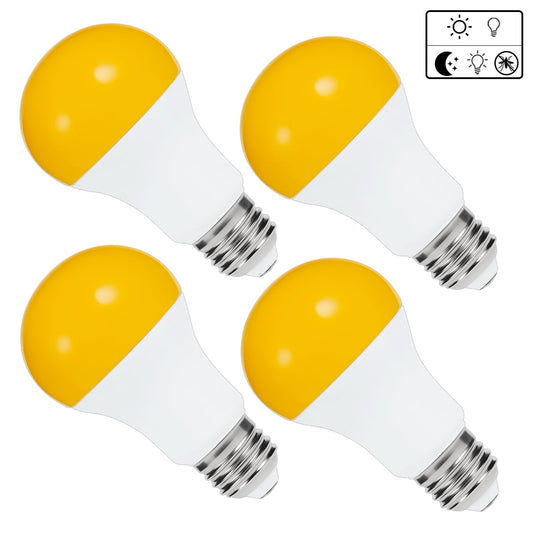 6W A19 LED Bug Light Bulbs, 60W Equivalent, 500LM, Bug Free Bug Repellent 2800K Dusk to Dawn Light Bulbs, 4 Pack