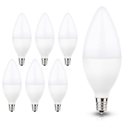 E12 LED Candelabra Light Bulbs, 6W (60W Equivalent), 5000K, 550lm, for Chandelier, Ceiling Fan Lights, Bathroom, Bedroom, Living Room, Pack of 6