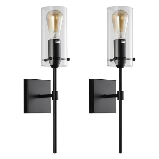 YANSUN Mid Century Modern Wall Lamp 1/2 Pack with Clear Glass Shades Matte Black Wall Sconce Bathroom Vanity Lighting Industrial Farmhouse Wall Light Fixtures for Mirror Bedroom Living Room