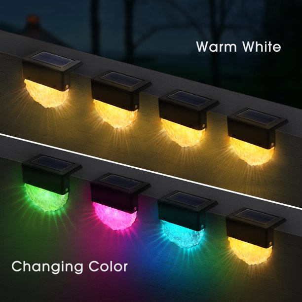 Solar Step Lights Outdoor, RGB Color Changing, Brightness Solar Powered Deck Lights, IP55 Waterproof Solar LED Light for Steps, Stairs, Decks, Fences, Paths, Warm White 3000K, 8 Pack