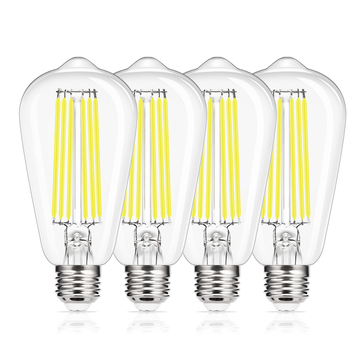 ST64 LED Filament Light Bulbs, 2700K Warm White, Vintage Edison Light Bulbs, 15W (150W Equivalent), 1800LM, Clear Glass, Ideal for Living Room, Kitchen, Hallway, Pack of 4