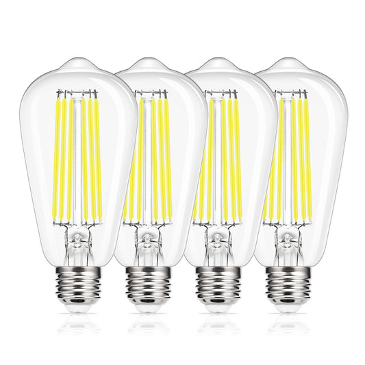 ST64 LED Filament Light Bulbs, 2700K Warm White, Vintage Edison Light Bulbs, 15W (150W Equivalent), 1800LM, Clear Glass, Ideal for Living Room, Kitchen, Hallway, Pack of 4