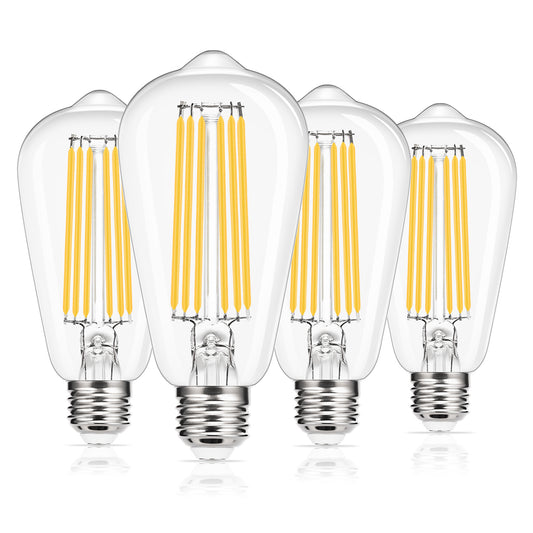 Vintage Edison LED Light Bulbs, 15W (150W Equivalent), 1800LM, 2700K Warm White, E26 Base, ST64Teardrop Squirrel Cage Style, Pack of 4