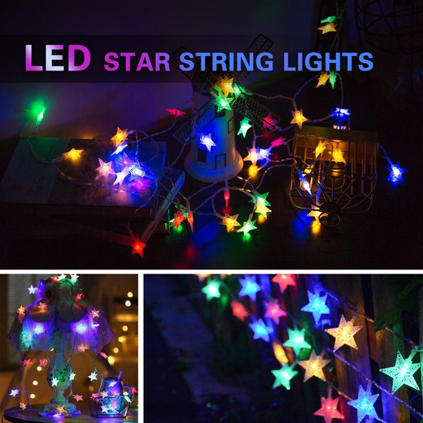 16.4ft LED Star Fairy Lights, Battery Operated Twinkle String Light, Multi-color Indoor/Outdoor Waterproof Decorative Light, for Patio Wedding Bedroom Garden Holiday Decoration, 4 colors