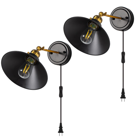 2 PCS Black Wall Sconce Industrial Vintage Wall Lamp Fixture Arm Swing Wall Lights for Bedside Reading Lamp Living Room