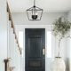 Black Cage Foyer Pendant Chandelier 12" Wide Open Frame 4-Light Fixture Dining Room House Kitchen Entryway