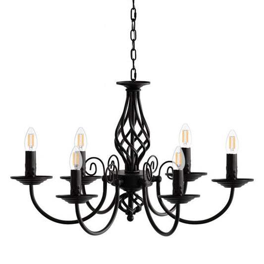 6-Light Black Modern Farmhouse Classic Candlestick Chandelier Island Pendant Light