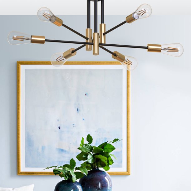 4/6 Light Modern Mid Centuries Chandelier,Sputnik Chandelier for Kitchen Farmhouse Living Room Dining Room