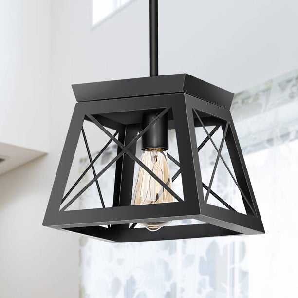 Black Farmhouse Pendant Light Fixture,Vintage Pendant Light Chandelier,Industrial Hanging Lighting, E26 Base, 1 Light