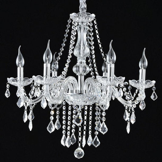 Crystal Chandelier 6 Lights Elegant Pendant Ceiling Lamp for Dining Room Living Room Decoration with Chains