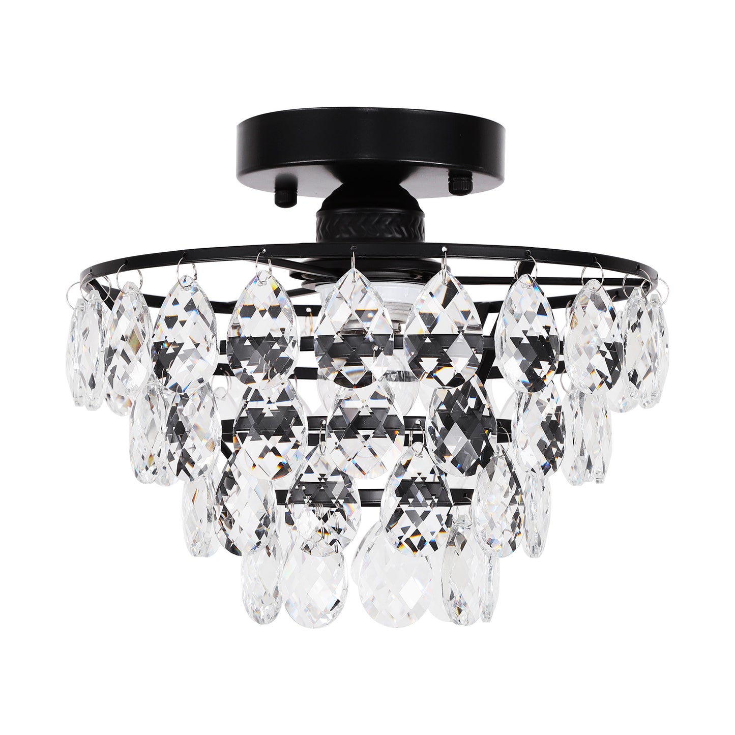 Semi Flush Mount Mini Ceiling Lighting Chandelier Fixture, Ceiling Light Fixture for Bathroom Bedroom Hallway Foyer Closet,Black