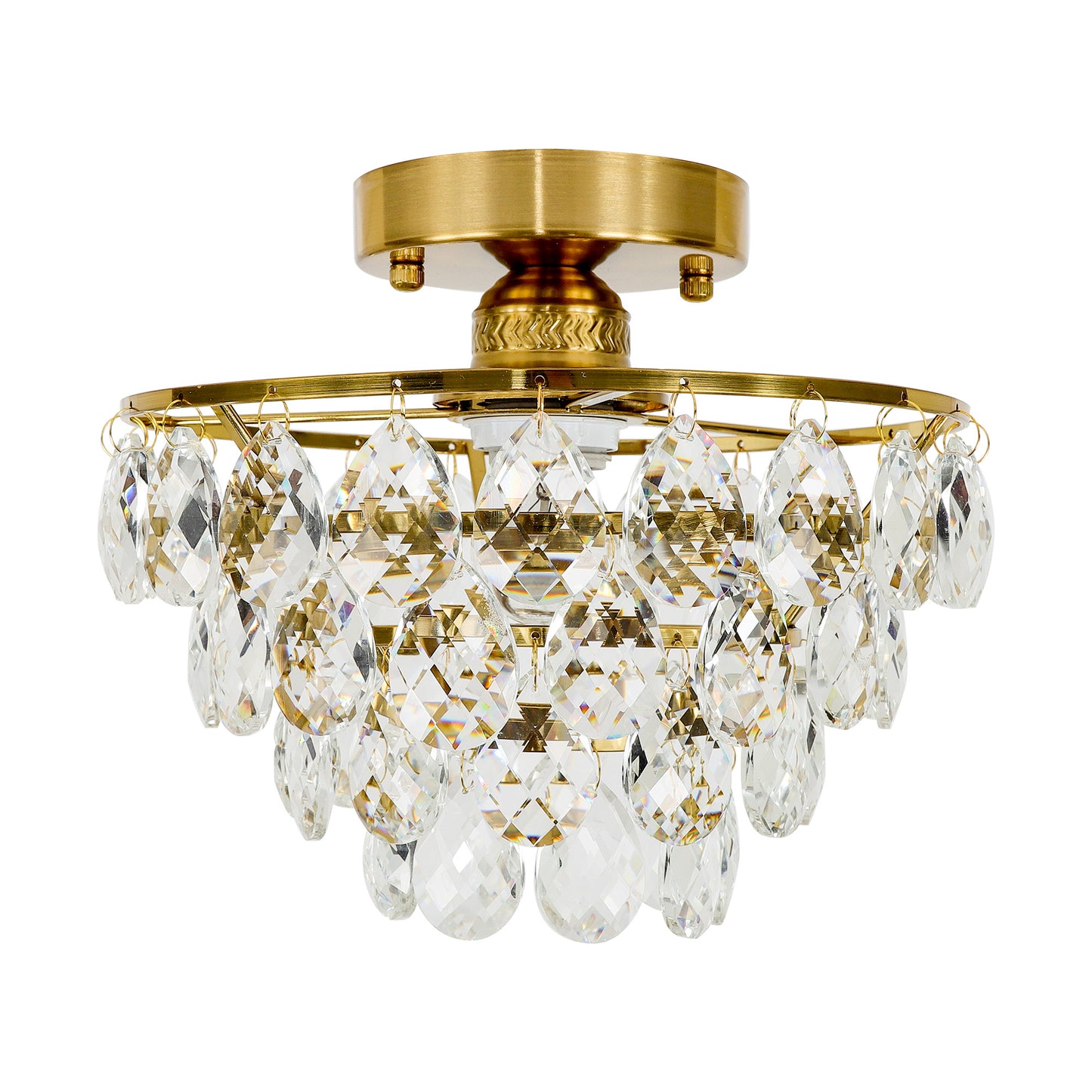 1-Light Gold Crystal Ceiling Light Fixture Mini Modern Semi Flush Mount Chandelier Light Fixture for Hallway Bedroom Bathroom Closet,Gold