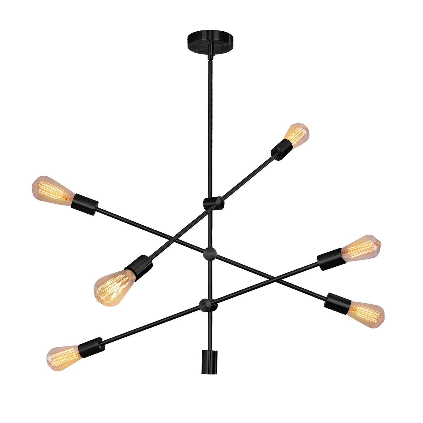 6 Lights Sputnik Chandelier, Modern Pendant Lighting Ceiling Light Fixture Mid Century Style, Black