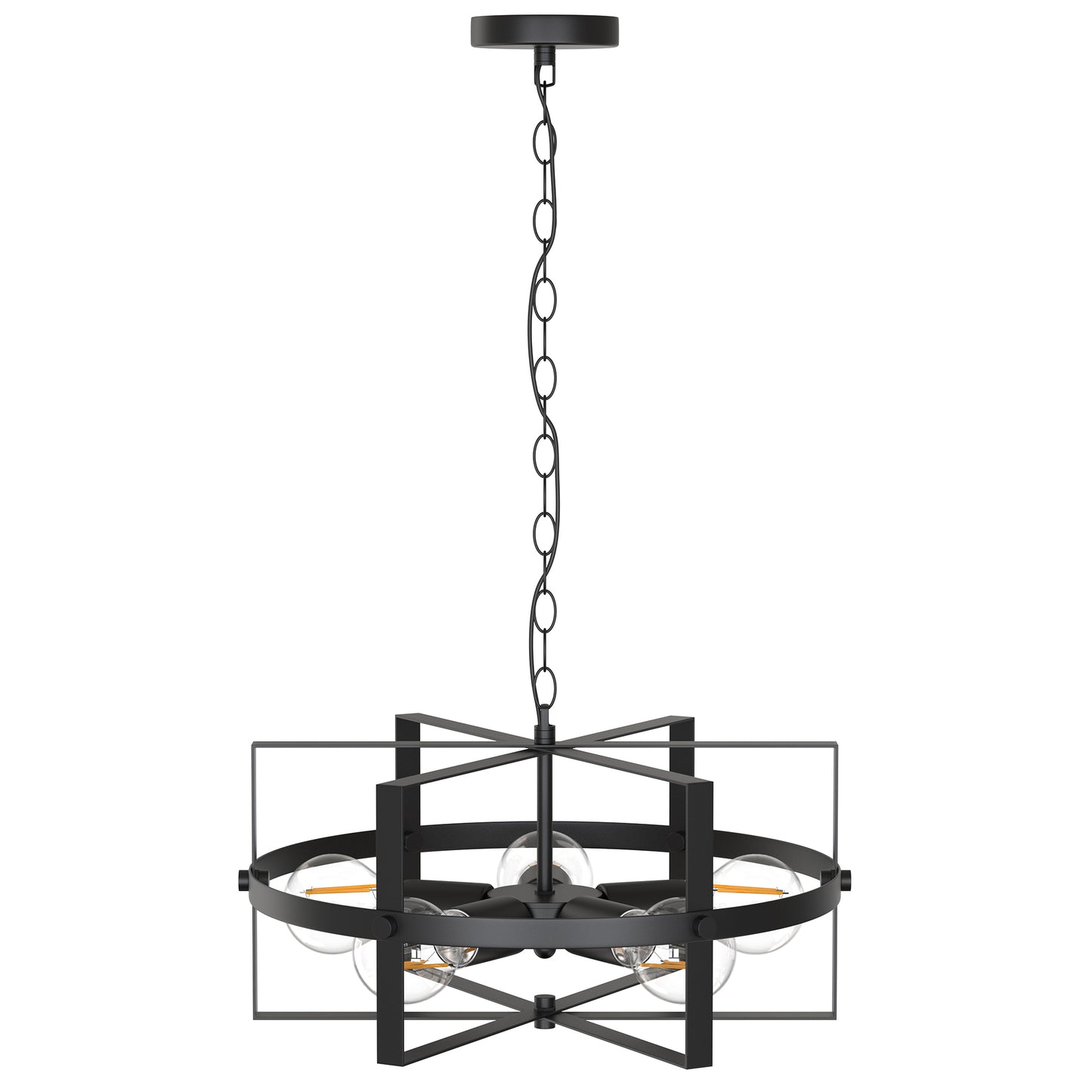 5-Light Iron Finish Chandelier£¬Retro Industrial LED Chandelier for Corridor, Living Room, Bedroom, Hallway, Cafe, Bar and Kitchen, Matte Black