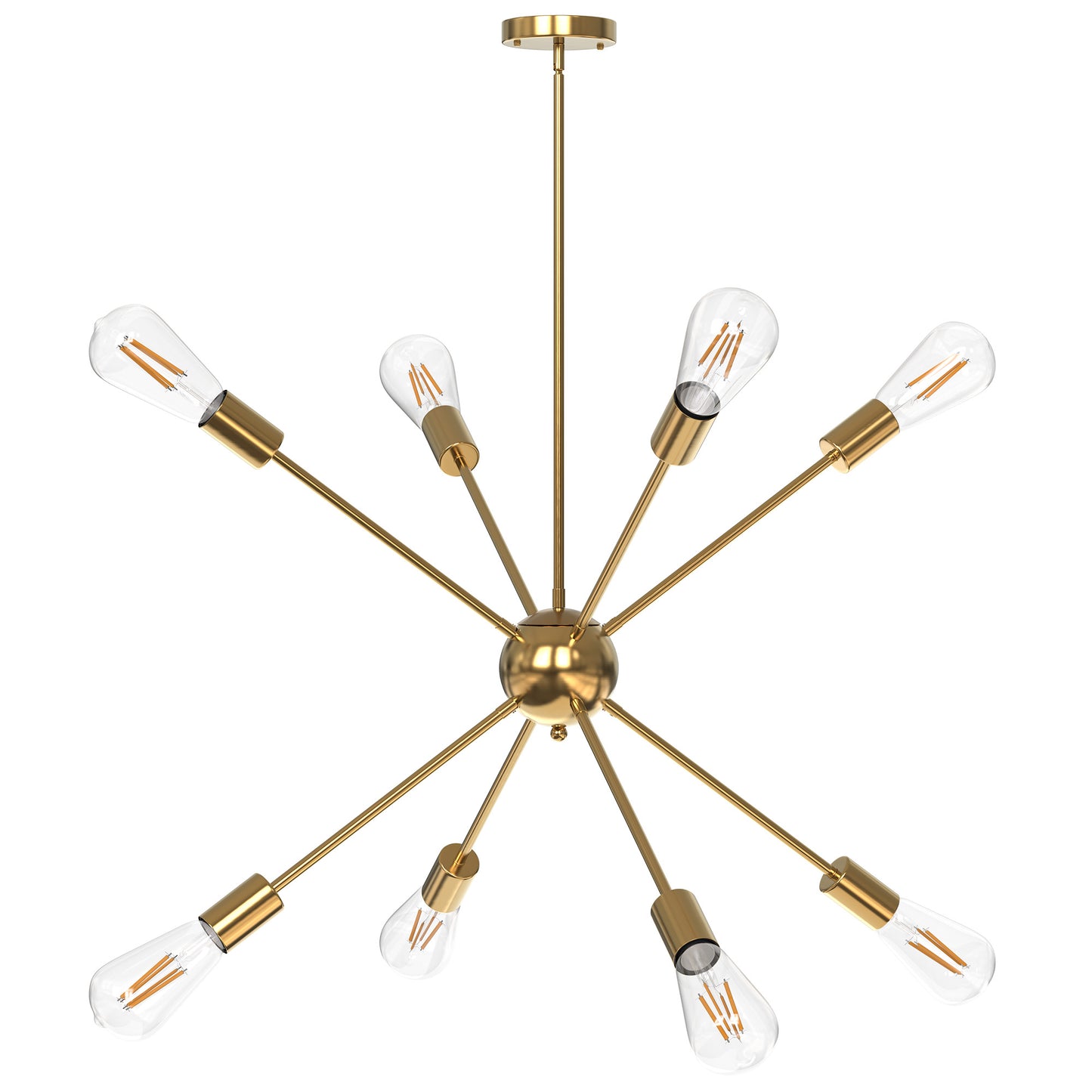 Gold Sputnik Chandelier 8 Lights Modern Pendant Lighting, Mid Century Flush Mount Ceiling Light Fixture Adjustable Height for Kitchen Dining Room Living Room Bedroom Foyer