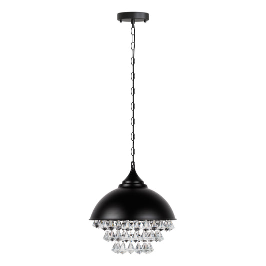 YANSUN Decorative Crystal Chandelier Pendant Light,Black Pendant Lighting Fixture for Kitchen Island Living Room Dining Room Bar,Cord Adjustable Hanging Pendant Lamp