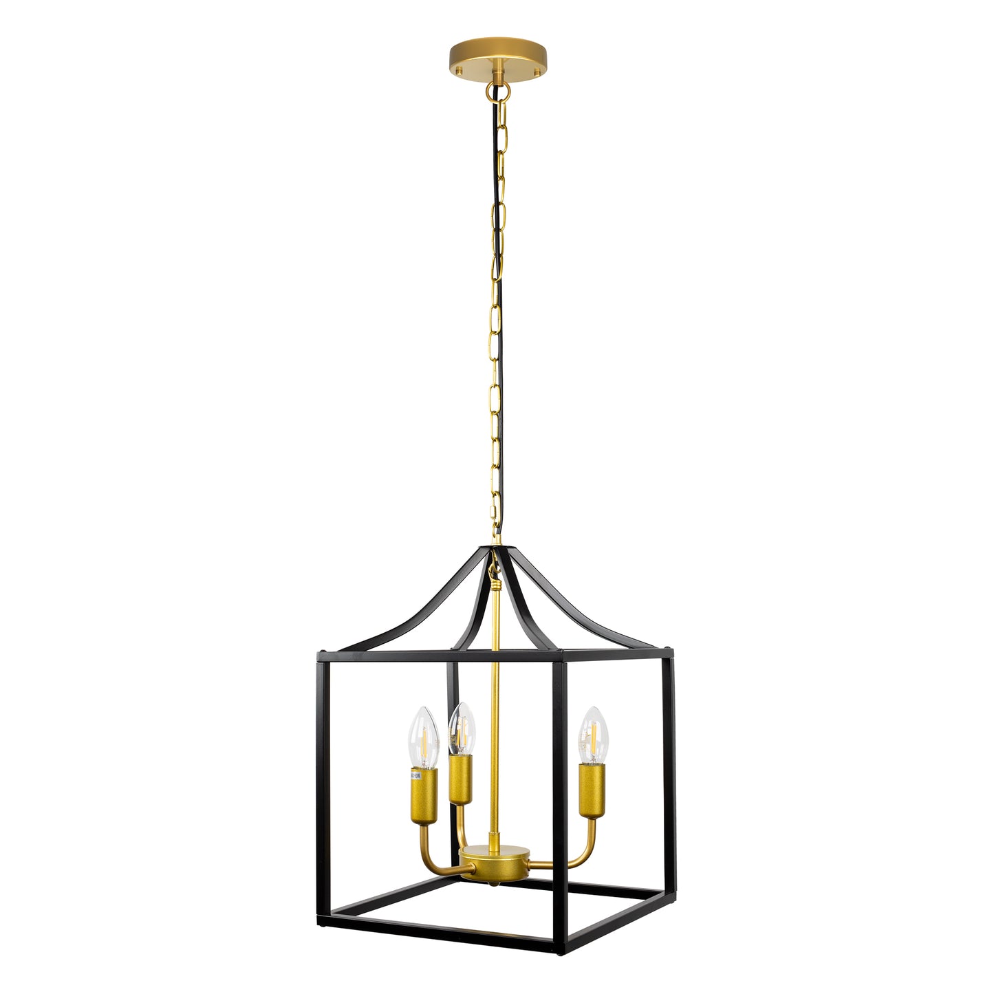 Black + Gold Farmhouse Pendant Light ,Lantern Chandelier, Industrial Kitchen Light Fixture for Foyer Dining Room, Kitchen Island, Hallway