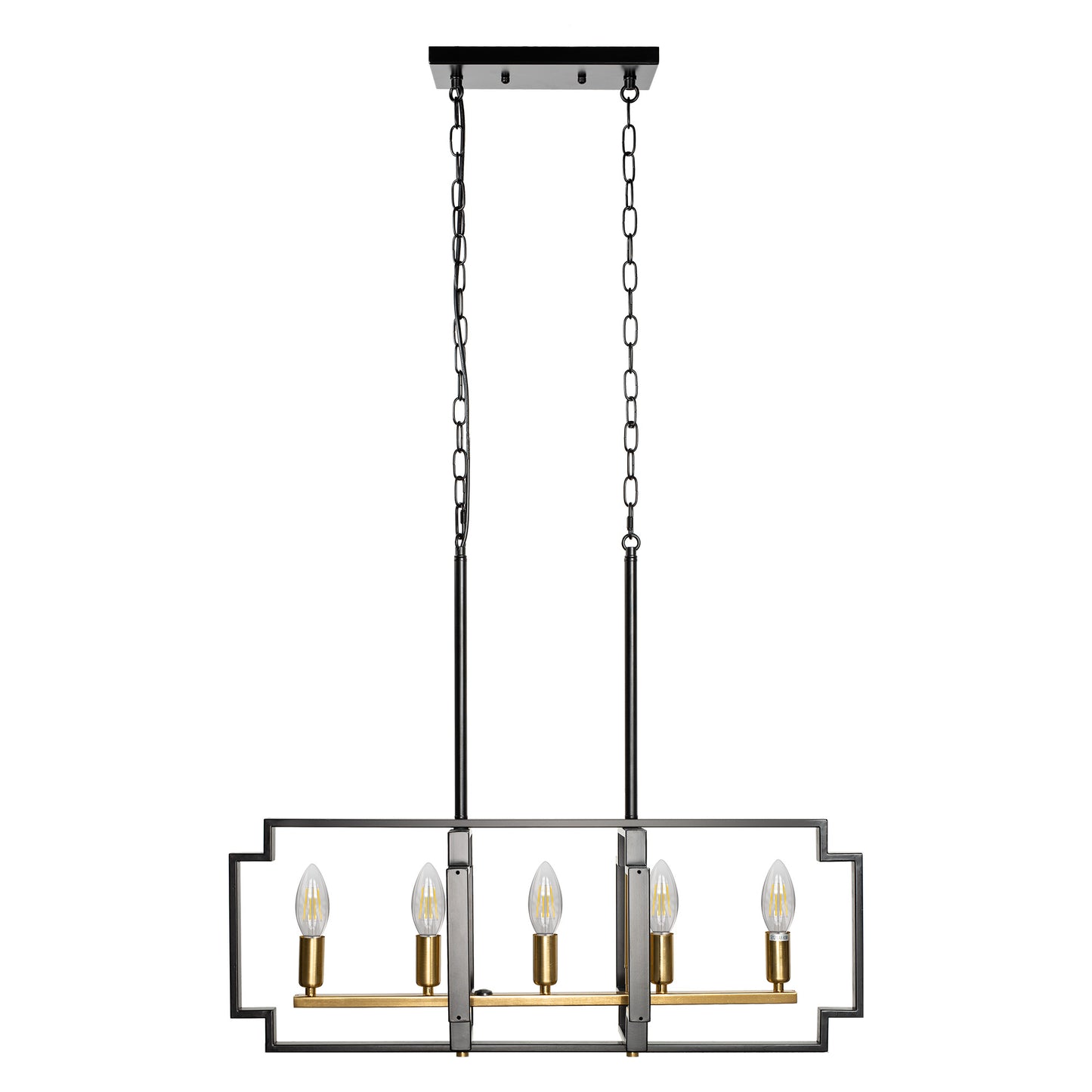 Farmhouse Chandelier for Dining Room,5-Light Pendant Lighting Fixtures Hanging, for Kitchen Island Table Living Room,Black and Gold