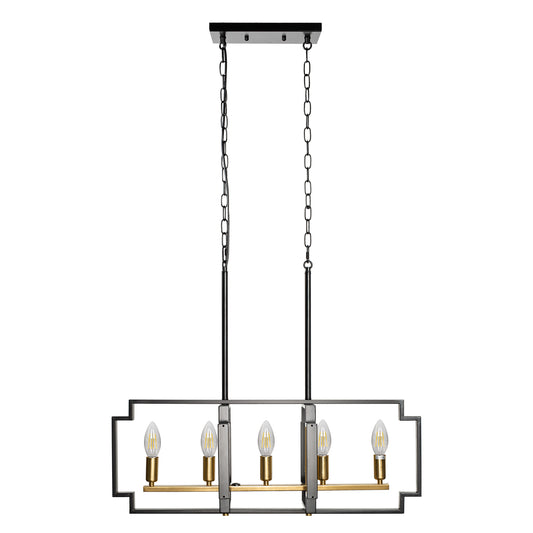 Farmhouse Chandelier for Dining Room,5-Light Pendant Lighting Fixtures Hanging, for Kitchen Island Table Living Room,Black and Gold