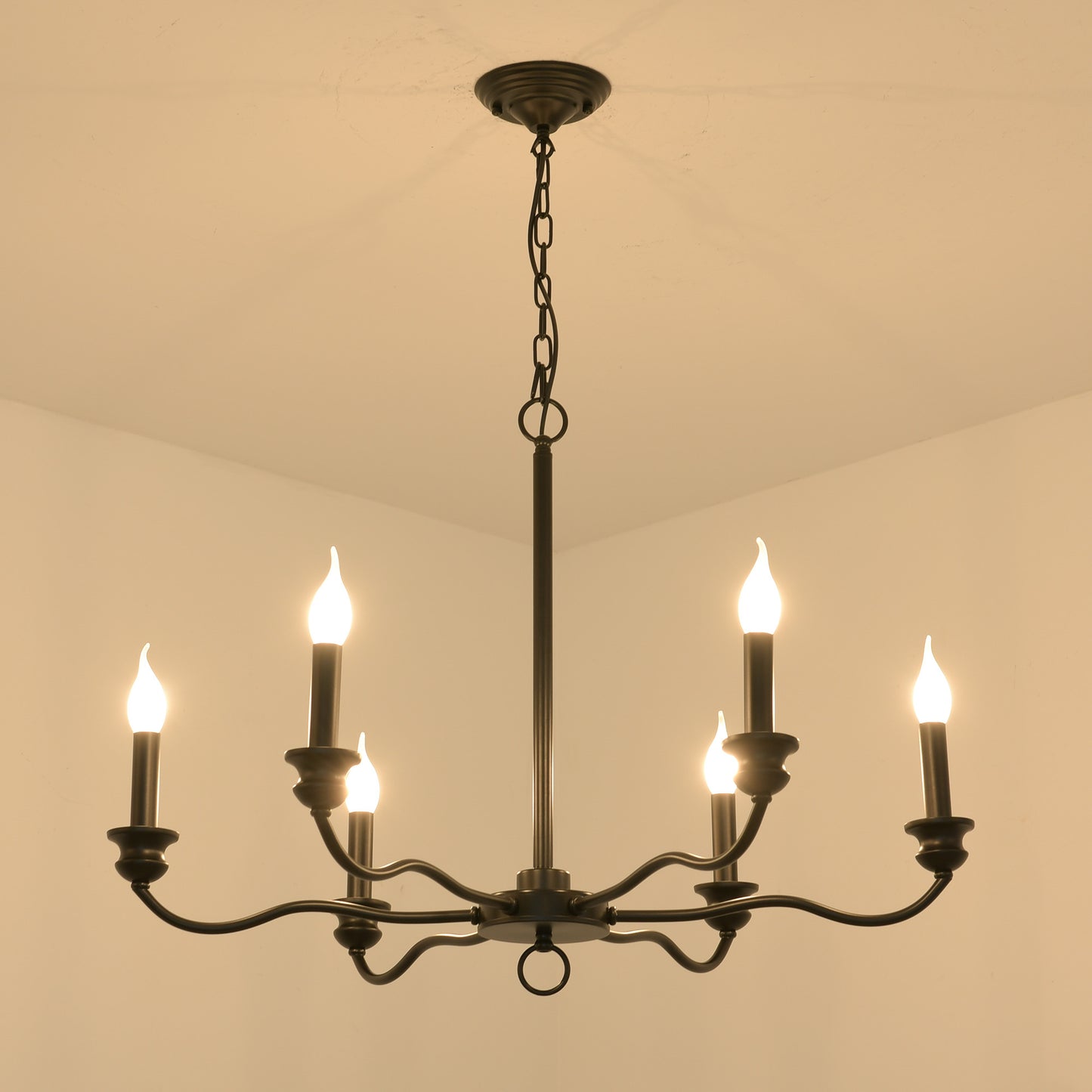 6 - Light Candle Style Classic Chandelier£¬Black Farmhouse Celling Light Fixture for Living Room, Bedroom, Kitchen, Dining Room