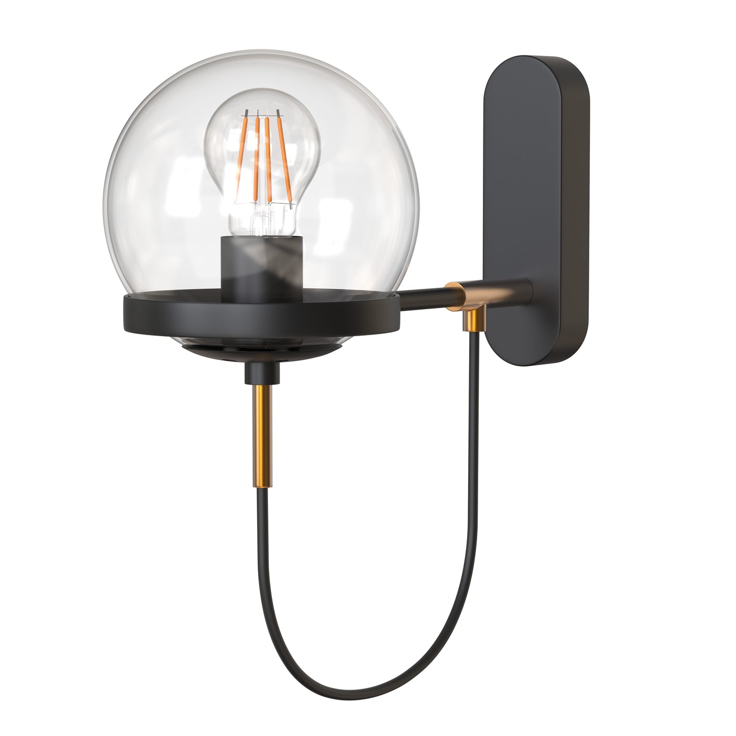 Bathroom Globe Vanity Light , 1-Light Industrial Metal Wall Sconce in Black Finish with Clear Glass Shade, Modern Vanity Lights for Bedroom, Hallways(Black)