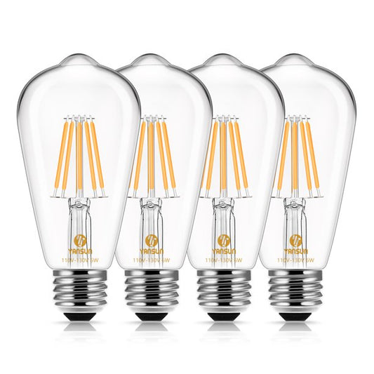 YANSUN ST58 Vintage LED Edison Bulb, 6 Watts, Equivalent 60W, Warm White 2700K, Non-Dimmable LED Filament Light Bulb, E26 Base for Pendant, Chandeliers and Decorative Fixtures, 4 Pack