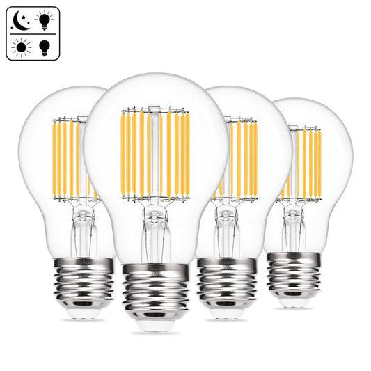 Vintage Dusk to Dawn Light Sensor LED Bulb, 7W, 60W Equivalent, E26 Base, 2700K Soft White, 800 Lumens, Auto On/Off, 4 Pack