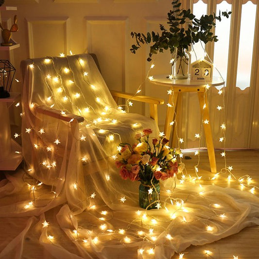 16.4ft LED Star String Lights, Battery Operated Twinkle Light, Indoor/Outdoor Waterproof Decorative Light, for Patio Wedding Bedroom Holiday Decoration, Warm White