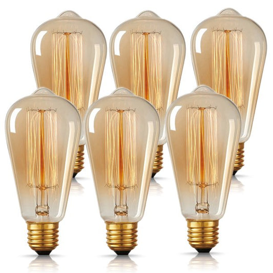 60 Watt Vintage Edison Light Bulbs, 2700K Warm White Light Bulbs E26 Base 360 Lumens Amber Glass Antique Filament ST64 Light Bulb, 6 Pack