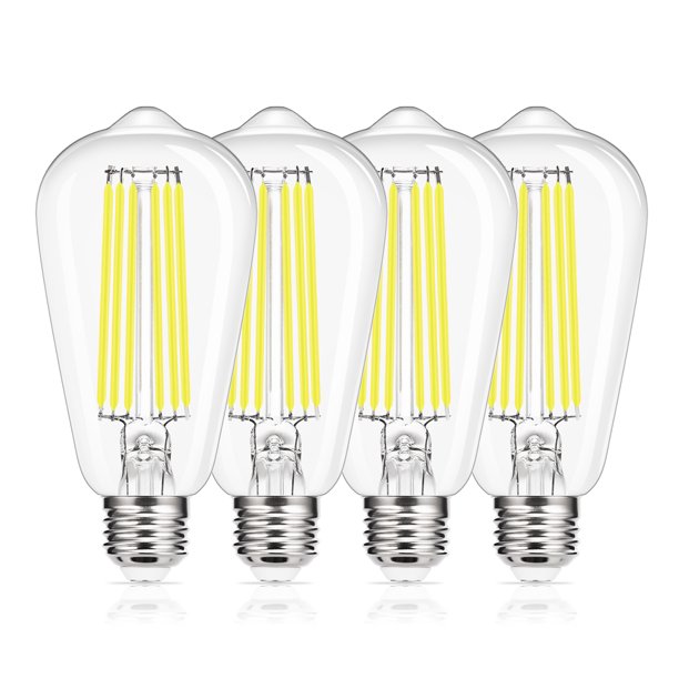 ST64 LED Filament Light Bulbs, 5000K Daylight White, Vintage Edison Light Bulbs, 15W (150W Equivalent), 1800LM, Clear Glass, Ideal for Living Room, Kitchen, Hallway, Pack of 4