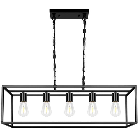 YANSUN 5 Light Modern Linear Chandelier,Black Farmhouse Kitchen Island Lighting,Industrial Dining Room Rectangular Light Fixtures for Living Room Foyer Bar